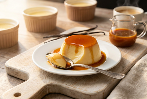 Délicieuse crème renversée servie