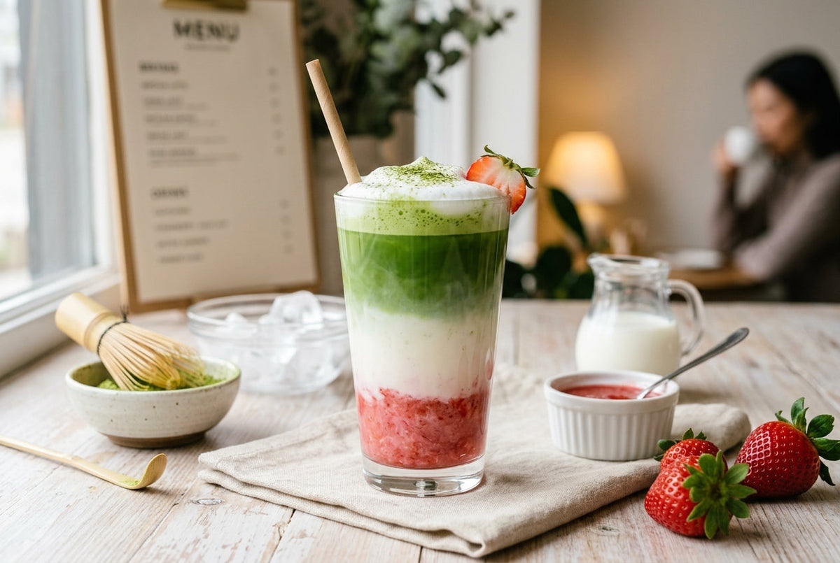 strawberry matcha latte glacé fraise recette