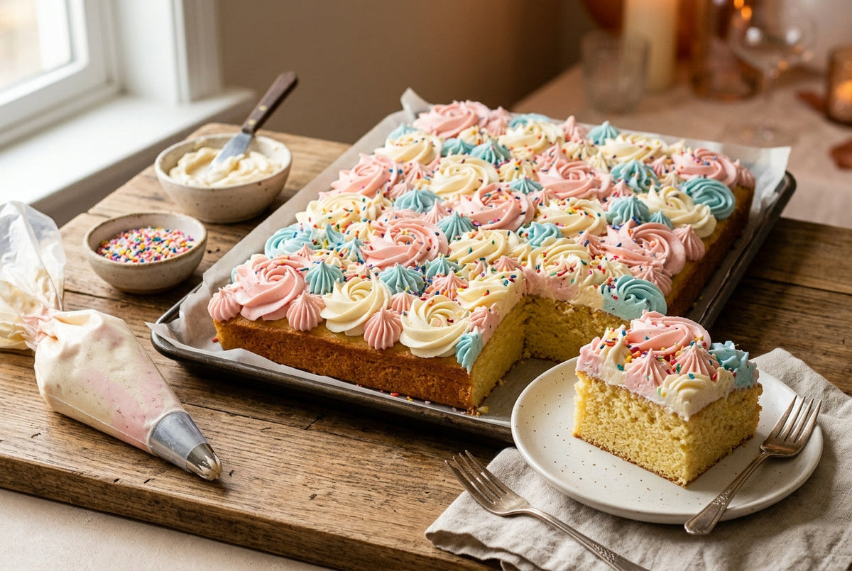 sheet cake gâteau plaque crème pochée recette