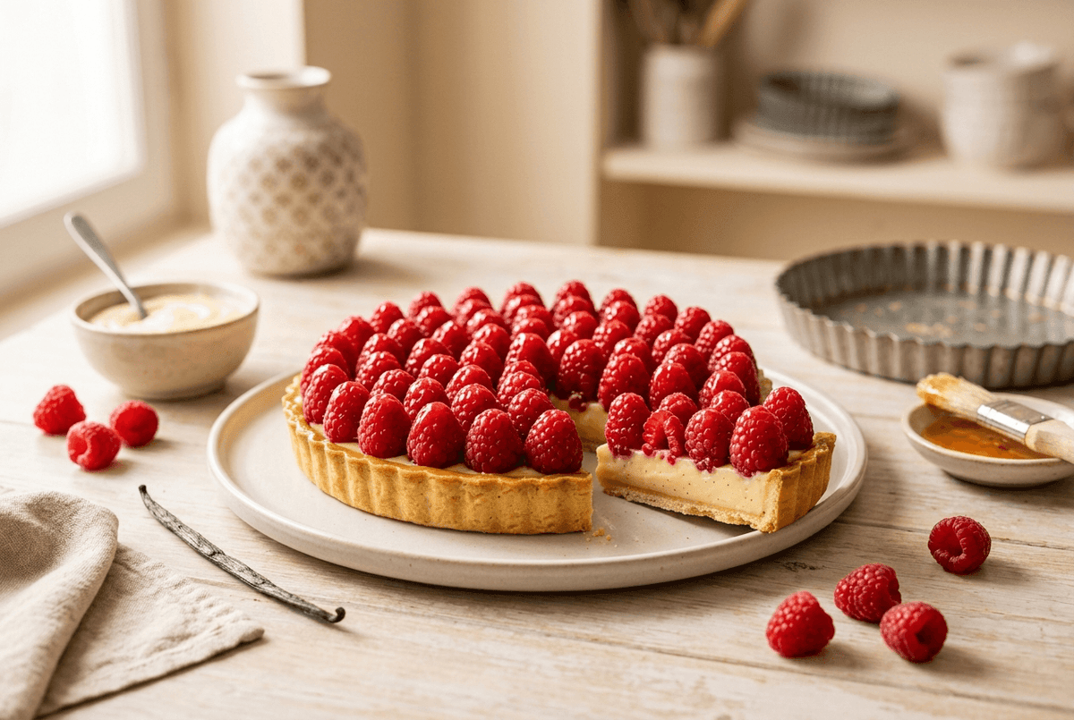 tarte aux framboises fraiches creme patissiere pate sucree recette