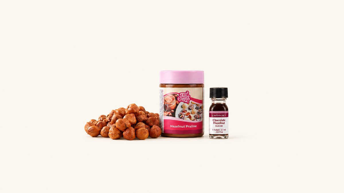 Noisettes — sélection sur fond crème uni Patissland