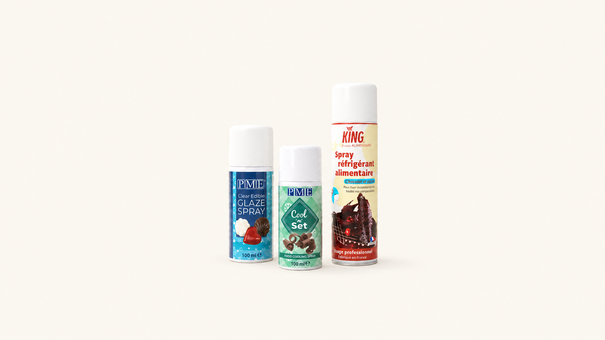 Spray pour Chocolats — sélection sur fond crème uni Patissland