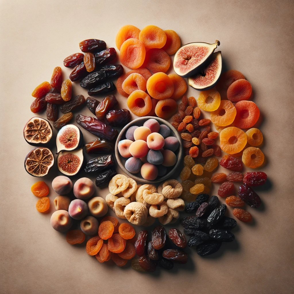 Assortiment de fruits secs comprenant amandes, noix, noisettes et abricots séchés, parfaits pour ajouter du croquant et de la saveur aux recettes.