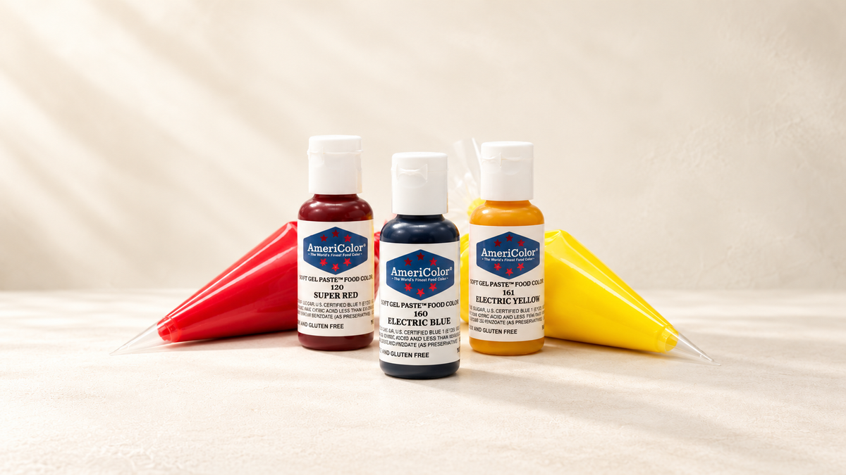 Americolor — sélection de produits sur fond crème Patissland