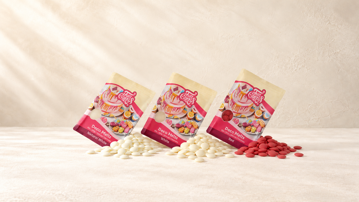 Candy Melts & Glaçages — produits de la collection sur fond crème Patissland