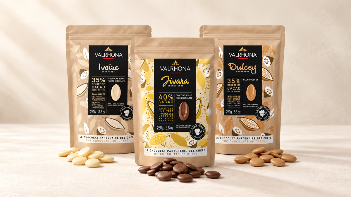 Chocolaterie & Couverture Pro — sélection de produits sur fond crème Patissland