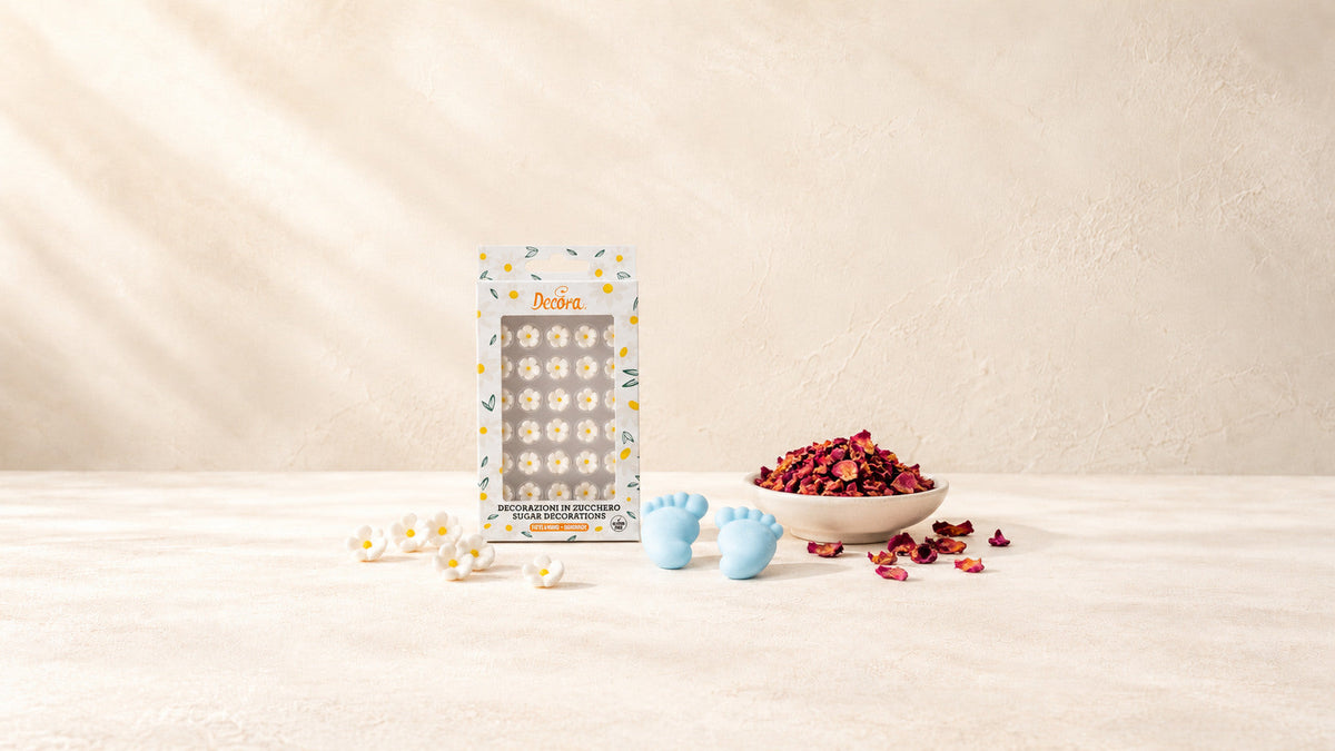 Décorations en Sucre — produits de la collection sur fond crème Patissland