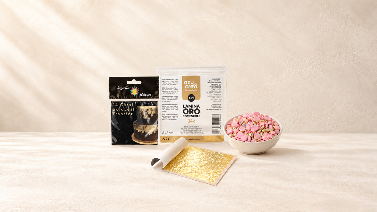 Décorations Comestibles — produits de la collection sur fond crème Patissland