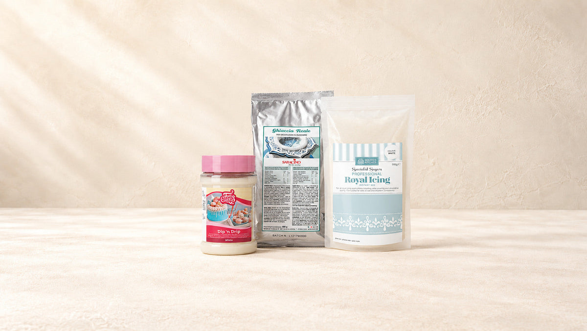 Fondants pour Glaçage — produits de la collection sur fond crème Patissland