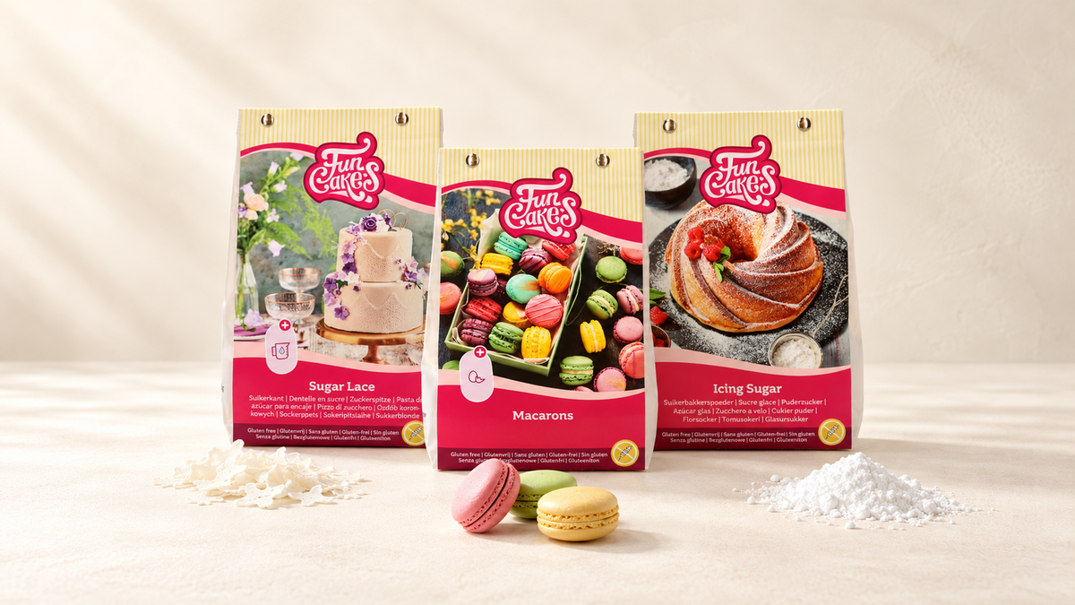 Sans Gluten — sélection de produits sur fond crème Patissland