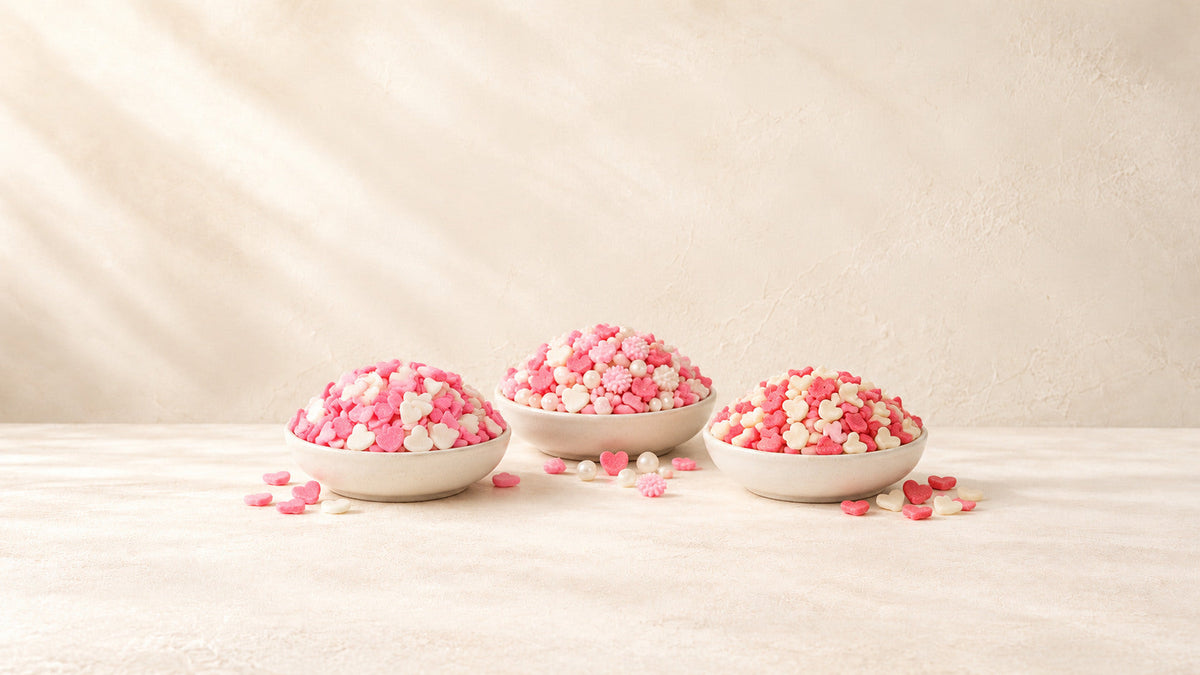 Sprinkles Étoiles / Coeurs — produits de la collection sur fond crème Patissland