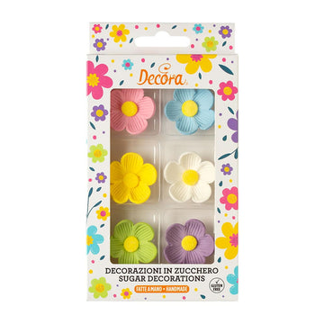 6 Grandes Fleurs Assorties en Sucre