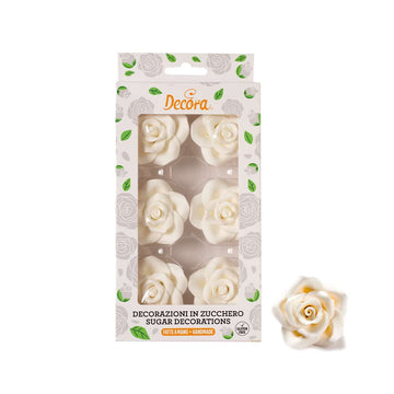 6 Grandes Roses Blanches en Sucre - Ø 5 cm