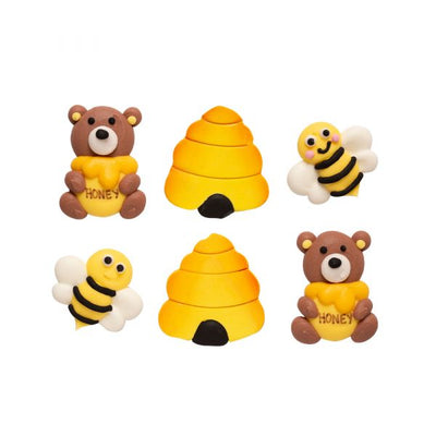 Lot de 6 décorations en sucre Ours, Abeilles et Ruches de Decora