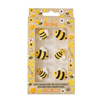 Lot de 6 abeilles en sucre artisanales Decora pour décoration de gâteaux