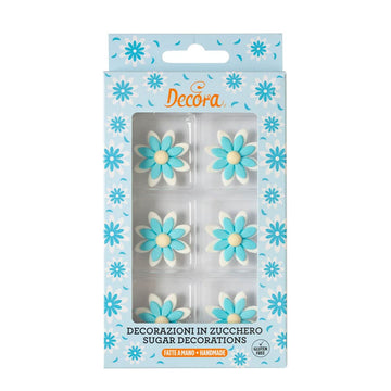 6 Marguerites Bleu Clair en Sucre