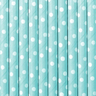 10 Pailles Cartonnées - Bleues & Points Blancs - PARTY DECO