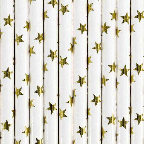 10 Pailles Cartonnées Etoiles Dorées - PARTY DECO