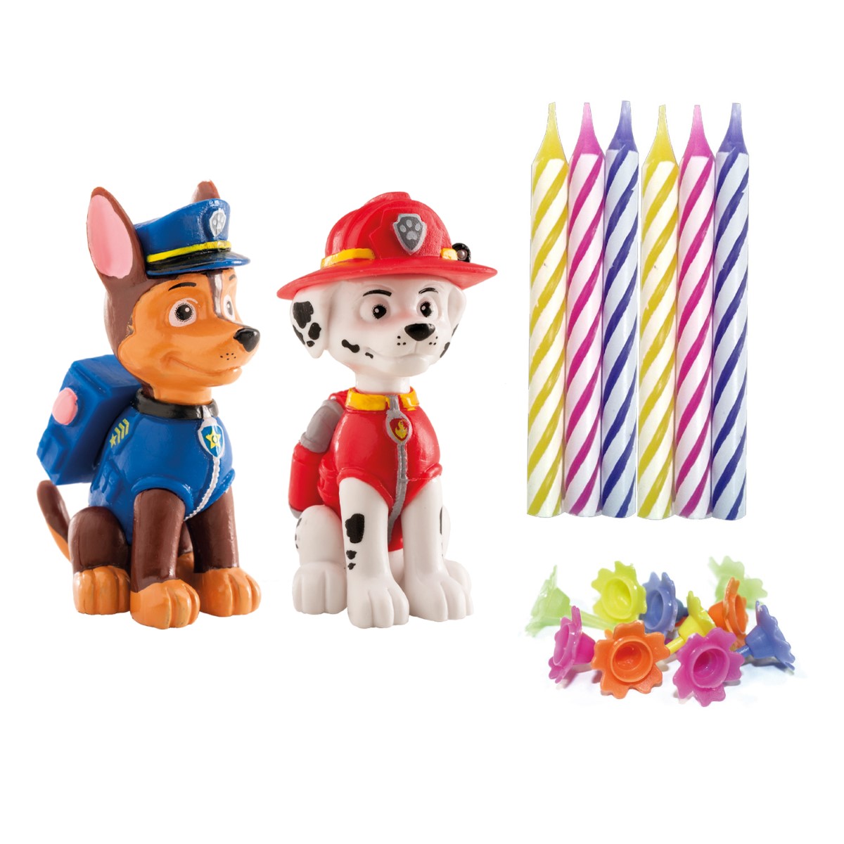 2 Paw Patrol-Figuren und Set/10 Kerzen