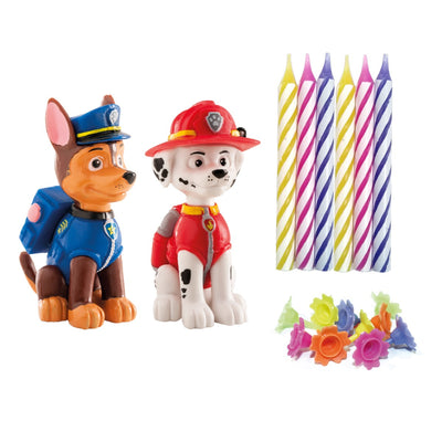 2 figuras de la Patrulla Canina y juego de 10 velas