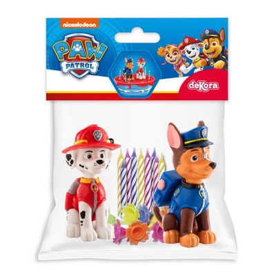 2 figuras de la Patrulla Canina y juego de 10 velas