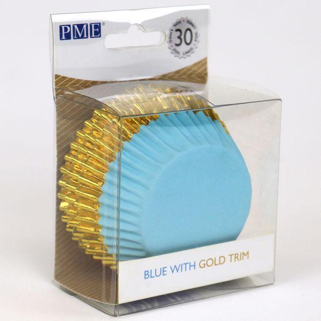 30 Caissettes à Cupcake - Gold / Baby Blue