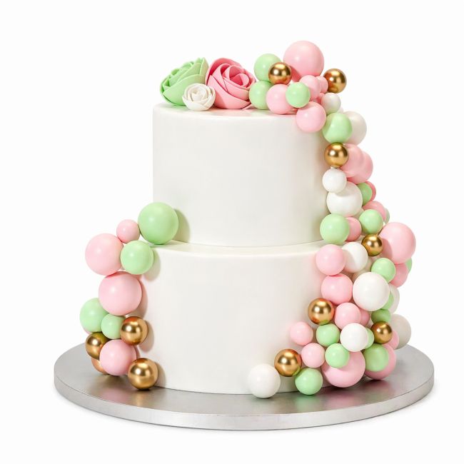 Set Boules Décoratives sur Tiges - Pastel Rose Vert & Or - 32 pièces