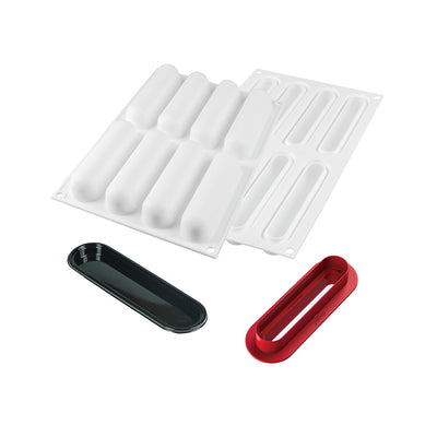 Moule en silicone Silikomart Cylindre 75 ml – 8 cavités avec plats de présentation et emporte-pièce
