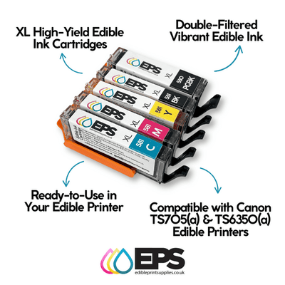 5 Cartouches XL Encre Comestible CLI551/ PGI550 pour Canon iX6850/iP7250 - EPS