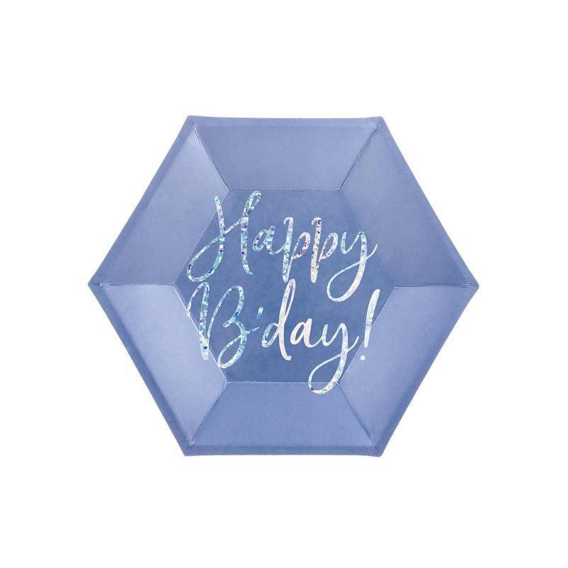 6 Assiettes Happy Birthday - Bleu