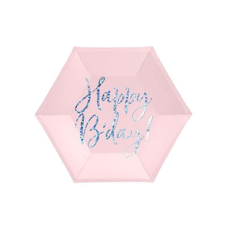 6 Assiettes Happy Birthday - Rose