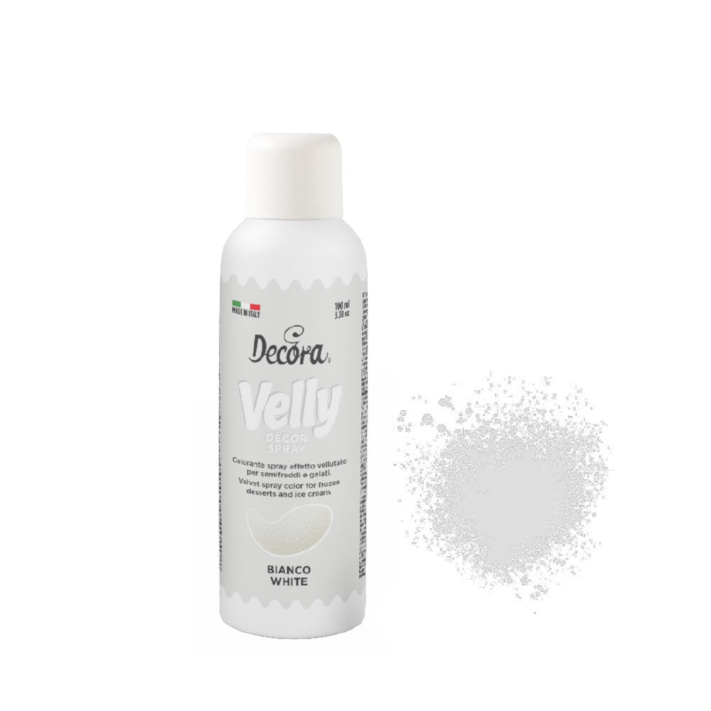 Decora Velly Decor Spray blanc 100 ml – colorant alimentaire effet velours pour entremets et glaces
