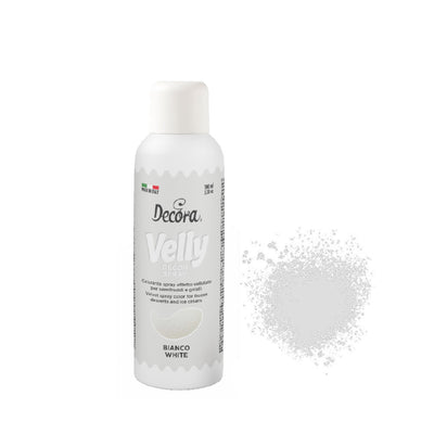Decora Velly Decor Spray blanc 100 ml – colorant alimentaire effet velours pour entremets et glaces
