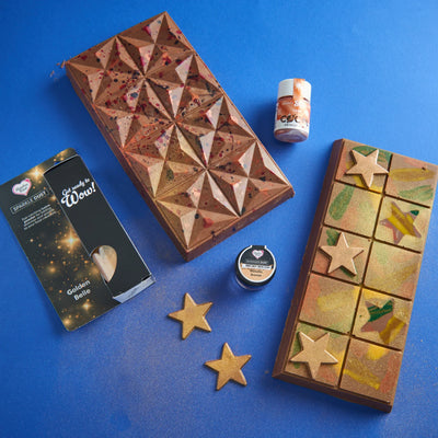 Tablettes chocolat décorées à la poudre scintillante or