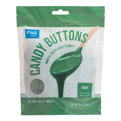 PME Candy Buttons vertes – pistoles à fondre au goût vanille – alternative au chocolat – sachet refermable 340 g