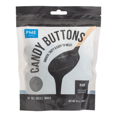 PME Candy Buttons noires – pistoles à fondre pour pâtisserie – alternative au chocolat – sachet refermable 340 g