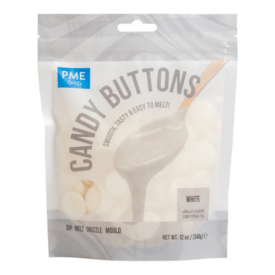 PME Candy Buttons blanches – alternative au chocolat blanc à fondre pour pâtisserie – goût vanille – sachet refermable 340 g