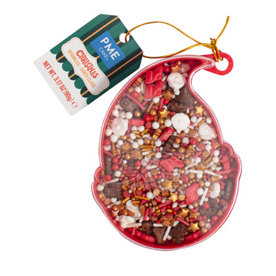Mélange de sprinkles PME Père Noël rouges, blancs et or dans une boîte en forme de décoration de Noël – 90g