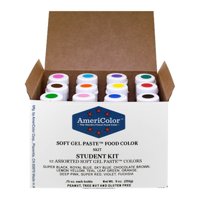 AmeriColor Student Kit, colorants alimentaires gel, colorants pâtisserie, set 12 couleurs, colorants sans gluten Casher