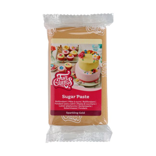 Pâte à sucre FunCakes Sparkling Gold 250g dorée et pailletée pour décoration de gâteaux