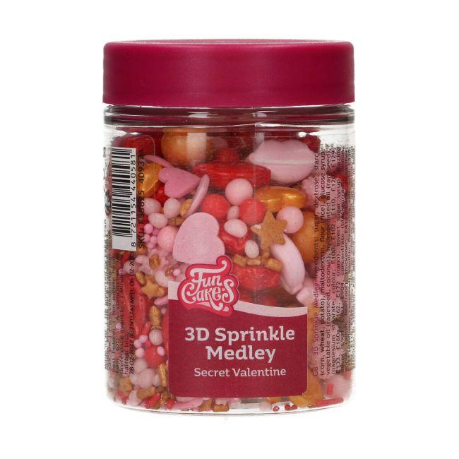 Pot de décorations en sucre FunCakes Secret Valentine avec des lèvres rouges, roses et des cœurs dorés – 70g