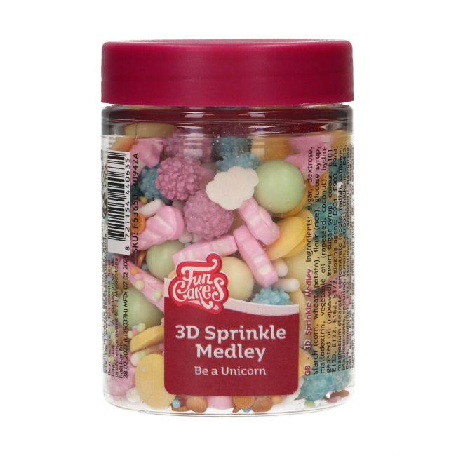 Décoration comestible gâteau licorne FunCakes 3D Sprinkle Medley Be a Unicorn pastel