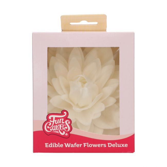 Fleur comestible en papier azyme blanche en forme de dahlia 12,5 cm FunCakes