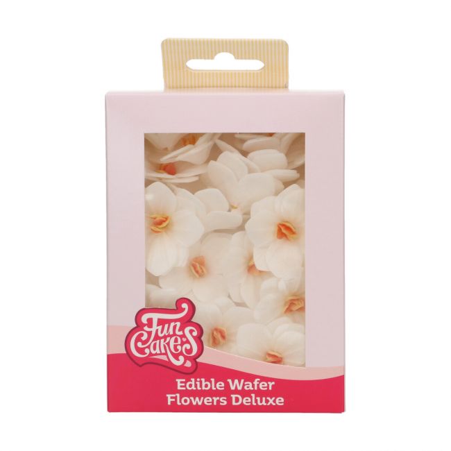 Boîte de 18 fleurs comestibles Hortensia blanche en papier azyme – FunCakes