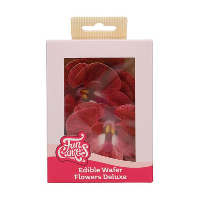 Boîte de 10 fleurs comestibles orchidée rouge en papier azyme – FunCakes