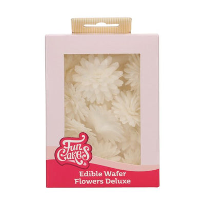 Boîte de 12 fleurs comestibles blanches pompon ou pâquerette en papier azyme FunCakes