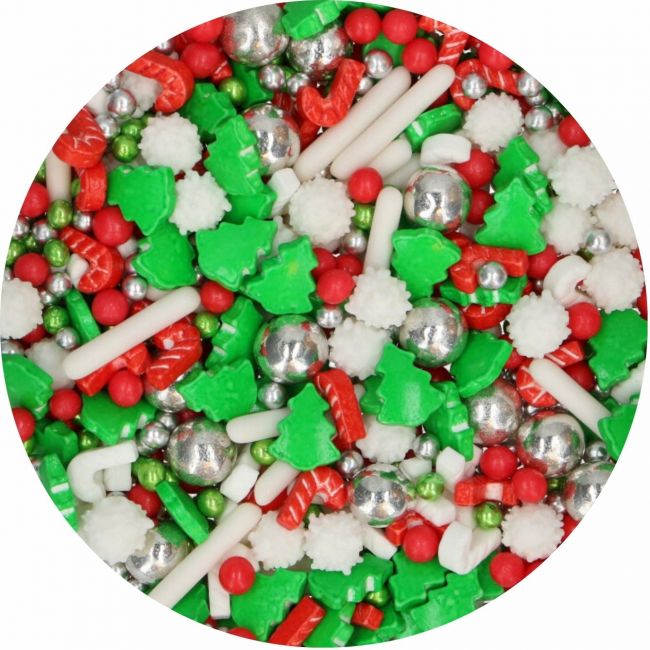FunCakes 3D Sprinkle Medley Christmas Wishes – mélange comestible de Noël avec sapins, perles et vermicelles rouges et verts