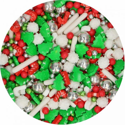 FunCakes 3D Sprinkle Medley Christmas Wishes – mélange comestible de Noël avec sapins, perles et vermicelles rouges et verts