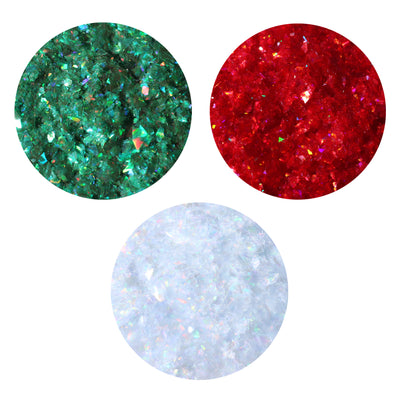 Eetbare glittervlokken - Kerstset (groen, rood, wit)