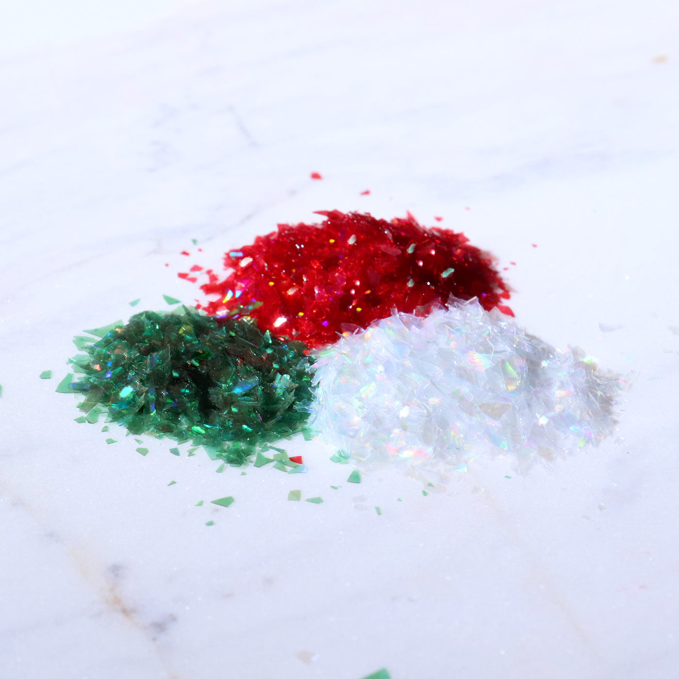 Eetbare glittervlokken - Kerstset (groen, rood, wit)